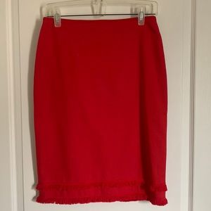 NWT AnnTaylor fringed red pencil skirt size 2